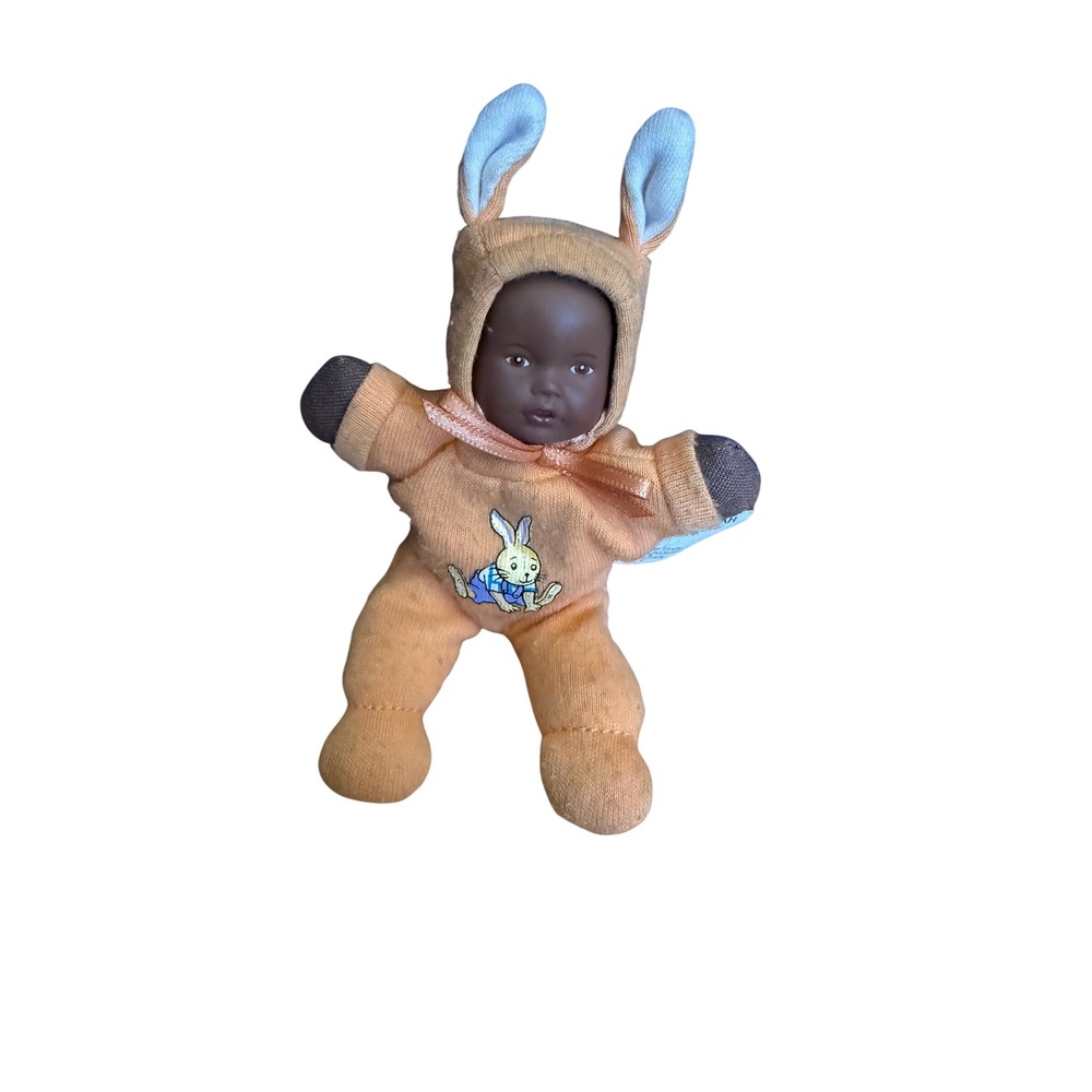Zapf Creation Mini Baby Doll Orange Bunny Suit Plush Toy 5.5 Inch Brown Eyes